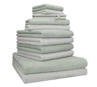 Betz Lot de 12 Serviettes Berlin 100% Coton 2 draps de Bain 4 Serviettes de Toilette 2 Serviettes d'invité 2 lavettes et 2 Gants Couleur Jade - Gris argenté