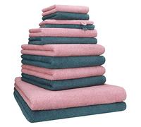 Betz Lot de 12 Serviettes Berlin 100% Coton 2 draps de Bain 4 Serviettes de Toilette 2 Serviettes d'invité 2 lavettes et 2 Gants Couleur Lotus - Bleu Pigeon