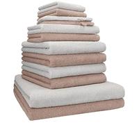 Betz Lot de 12 Serviettes Berlin 100% Coton 2 draps de Bain 4 Serviettes de Toilette 2 Serviettes d'invité 2 lavettes et 2 Gants Couleur Cappuccino - Gris argenté