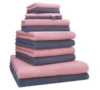 Betz Lot de 12 Serviettes Berlin 100% Coton 2 draps de Bain 4 Serviettes de Toilette 2 Serviettes d'invité 2 lavettes et 2 Gants Couleur Lotus - Gris foncé