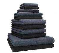 Betz Lot de 12 Serviettes Berlin 100% Coton 2 draps de Bain 4 Serviettes de Toilette 2 Serviettes d'invité 2 lavettes et 2 Gants Couleur Gris foncé - Graphite