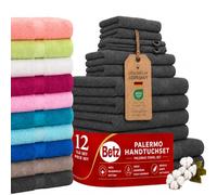 Betz Lot de 12 Serviettes Palermo Set de 2 draps de Bain 4 Serviettes de Toilette 2 Serviettes d'invité 2 lavettes 2 Gants de Toilette 100% Coton Couleur Anthracite