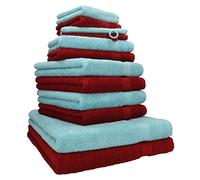 Betz Lot de 12 Serviettes Premium 2 draps de Bain 4 Serviettes de Toilette 2 Serviettes d'invité 2 lavettes 2 Gants de Toilette 100% Coton Couleur Rouge Ru leu océan