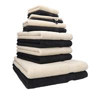 Betz Lot de 12 Serviettes Premium 2 draps de Bain 4 Serviettes de Toilette 2 Serviettes d'invité 2 lavettes 2 Gants de Toilette 100% Coton Couleur Sable & Graphite