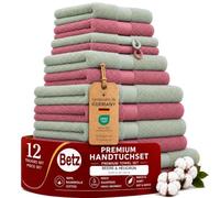 Betz Lot de 12 Serviettes Premium 2 draps de Bain 4 Serviettes de Toilette 2 Serviettes d'invité 2 lavettes 2 Gants de Toilette 100% Coton Couleur Fruit de Bois & Vert Foin