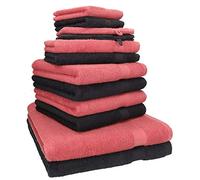 Betz Lot de 12 Serviettes Premium 2 draps de Bain 4 Serviettes de Toilette 2 Serviettes d'invité 2 lavettes 2 Gants de Toilette 100% Coton Couleur Graphite & Framboise