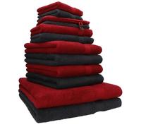 Betz Lot de 12 Serviettes Premium 2 draps de Bain 4 Serviettes de Toilette 2 Serviettes d'invité 2 lavettes 2 Gants de Toilette 100% Coton Couleur Rouge Rubis & Graphite
