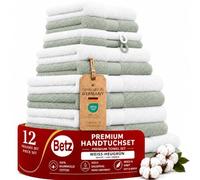 Betz Lot de 12 Serviettes Premium 2 draps de Bain 4 Serviettes de Toilette 2 Serviettes d'invité 2 lavettes 2 Gants de Toilette 100% Coton Couleur Blanc & Vert Foin