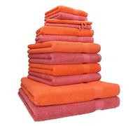 Betz Lot de 12 Serviettes Premium 2 draps de Bain 4 Serviettes de Toilette 2 Serviettes d'invité 2 lavettes 2 Gants de Toilette 100% Coton Couleur orangé Sang & Framboise