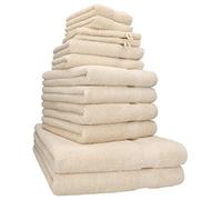 Betz Lot de 12 Serviettes Premium Set de 2 draps de Bain 4 Serviettes de Toilette 2 Serviettes d'invité 2 lavettes 2 Gants de Toilette 100% Coton Couleur Sable