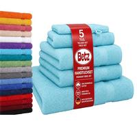 Betz Lot de 5 Serviettes Set de 1 Drap de Bain 2 Serviettes de Toilette 1 Serviette d'invité 1 Gant de Toilette 100% Coton Premium Color Turquoise