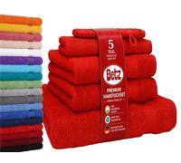 Betz Lot de 5 Serviettes Set de 1 Drap de Bain 2 Serviettes de Toilette 1 Serviette d'invité 1 Gant de Toilette 100% Coton Premium Color Rouge