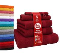 Betz Lot de 5 Serviettes Set de 1 Drap de Bain 2 Serviettes de Toilette 1 Serviette d'invité 1 Gant de Toilette 100% Coton Premium Color Rouge foncé