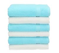 Betz Lot de 6 Serviettes de Toilette Palermo Taille 50x100 cm 100% Coton Couleur Blanc et Turquoise