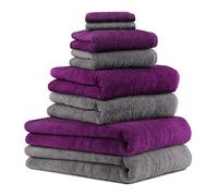 Betz Lot de 8 Serviettes Deluxe: 2 draps de Bain 2 de Douche 2 de Toilette 2 lavettes 100% Coton Couleur Anthracite, Prune