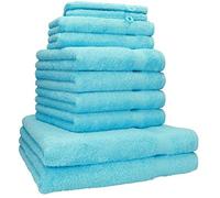 Betz Set de 10 Serviettes Premium 100% Coton 2 draps de Douche 4 de Toilette 2 d'invités 2 Gants Couleur Turquoise