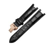 BEUAOCK Bracelet de montre cranté en cuir de vachette grainé crocodile, compatible avec GC Guess Pasha, bracelet étanche en cuir de vachette 20 x 11 mm, 22 x 13 mm, for homme(A-black-a-rose gold,22-13
