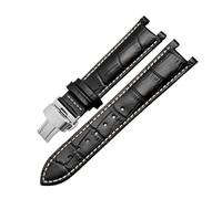 BEUAOCK Bracelet de montre cranté en cuir de vachette grainé crocodile, compatible avec GC Guess Pasha, bracelet étanche en cuir de vachette 20 x 11 mm, 22 x 13 mm, for homme(A-black-b-silver,20-12mm)