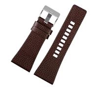 BEUAOCK Bracelet de montre en cuir Compatible avec la ceinture de montre Diesel DZ7257 1657 4323 7314 7313 7371, chaîne de montre en cuir noir 22 24 26 28 30 32mm(A-Brown silver,32mm)
