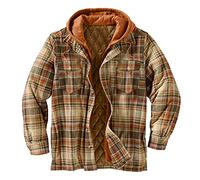 Beudylihy Chemise pour Homme - Veste Polaire Doublée à Carreaux - Manches Longues - Thermique - Matelassée - Kaki, XL