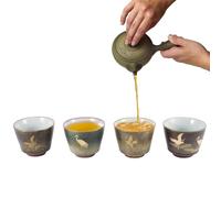 Beufee 4 pièces tasses en céramique, tasse à thé japonaise rétro tasses à thé en chinois japonais kung fu thé chaleur saké tasses ensemble de tasses à thé avec boîte pour boire(02)
