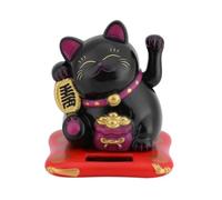 Beufee Chat Porte-Bonheur Chinois, Chat Porte-Bonheur à énergie Solaire Mini Chat Heureux avec Bras agitant Faisant Signe à Une Figurine de Chat décoration pour Voiture Bureau à Domicile(Le Noir)