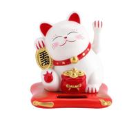Beufee Chat Porte-Bonheur Chinois, Chat Porte-Bonheur à énergie Solaire Mini Chat Heureux avec Bras agitant Faisant Signe à Une Figurine de Chat décoration pour Voiture Bureau à Domicile(Blanc)