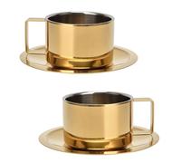 Beufee Lot de 2 tasses à expresso et soucoupes, tasse à café, tasses cafe, tasse cafe, dorée en acier inoxydable, petites tasses à café de luxe exquises pour thé au latte cappuccino, 200 ml