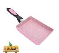 Beufee Pan à tamagoyaki rose, poêle omelette japonaise rectangle de la poêle à frire antiadhésive avec poignée de trou suspendu pour le petit déjeuner steak rouleau d'oeuf Pancake