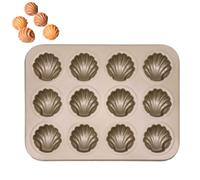 Beufee Poêle à Madeleine, plateaux à biscuits antiadhésifs à 12 cavités, moule à biscuits en forme de coquille, plaque de cuisson en acier au carbone pour la cuisson au four