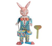Beufee Retro Rabbit Clockwork Toys, Simple Fine Formemoughthip Swing Drumming Tinplare Metal Rabbit Wind Up Toys for Gift Collection