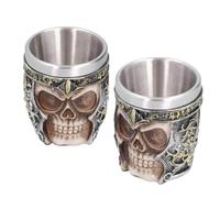 Beufee verre tete de mort, 2pcs Tête de mort Gobelet à vin, verre halloween, verre crane, Horrible Résine Acier Inoxydable Crâne Gothique Verres à Cocktail Whisky Coupe pour La Maison Halloween Party