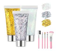 Beugo 3 Couleurs Paillettes de Visage, 5PCS Brosse, 16g Paillettes Corps, Face Eye, Brillant Corps Glitter Gel, Concert Glitter Gel, pour Festival Fête Noël Pâques Maquillage Décoration Halloween(05)