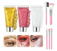 Beugo 3 Couleurs Paillettes de Visage, 5PCS Brosse, 16g Paillettes Corps, Face Eye, Brillant Corps Glitter Gel, Concert Glitter Gel, pour Festival Fête Noël Pâques Maquillage Décoration Halloween(15)