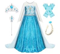 Beunique Robe Filles Reine des Neiges Costume et Accessoires Princesse Elsa Cosplay Robe de Soirée Carnaval Déguisements - Bleu - 130cm
