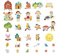 BEUNITONE Lot de 30 planches d'histoire en feutre multi-scènes, kit de jeu en feutre pelucheux avec divers animaux, plantes et arrière-plans, outil d'apprentissage pour enseignement en t