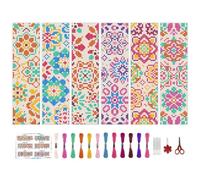 BEUNITONE Lot de 6 marque-pages au point de croix mandala pour débutants - Kit d'aiguilles à poinçonner colorées avec instructions (français non garanti) - 20,3 x 6,1 cm