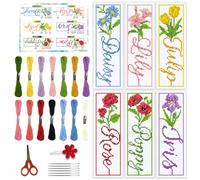 BEUNITONE Lot de 6 marque-pages au point de croix pour adultes et débutants, texte et fleurs pré-imprimés, kits de marque-pages estampillés à faire soi-même, avec instructions (français non garanti