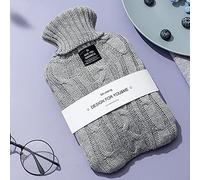 BEUON Bouillotte de grande capacité de 2 litres, bouillotte avec housse en cachemire, facile à transporter, peut réchauffer les mains, les pieds et le ventre (couleur : gris, taille : 2000 ml)