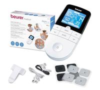 Beurer EM49 Électrostimulateur musculaire 3 en 1 :TENS/EMS/Massage, thérapie anti-douleur TENS, stimulation électrique des muscles EMS, 4électrodes, Noir réutilisables incluses, facile à emporter