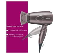 Beurer HC 17 Sèche-cheveux, sèche-cheveux compact avec fonction pliable, deux niveaux de chauffage et de soufflerie, 1300 watts, pliable pour les voyages, Satin gris
