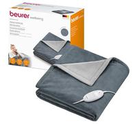 Beurer HD 75 Cozy Couverture chauffante, couverture électrique confortable en apparence de fourrure, 6 réglages de température, lavable en machine, avec arrêt automatique, gris foncé