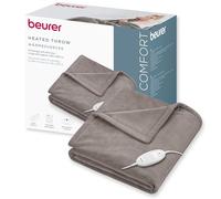 Beurer HD 75 Cozy Couverture chauffante, couverture électrique confortable en apparence de fourrure, 6 réglages de température, lavable en machine, avec arrêt automatique, taupe