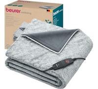 Beurer HD 75 Nordic Grey Couverture chauffante, Face supérieure/inférieure en matériau recyclé, Douce et Moelleuse, 6 Niveaux de température, Lavable en Machine, 180 x 130 cm, Gris