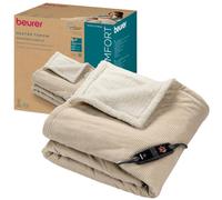 Beurer HD 80 Couverture chauffante, Velours côtelé Doux, Beige, 180x130 cm | Couverture chauffante en velours côtelé doux, en matériau recyclé, 6 réglage de la température, système de sécurité