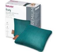 Beurer Heaty Coussin chauffant, coussin chauffant sans fil avec batterie, avec arrêt automatique et 3 réglages de la température, chauffe rapidement, velours doux, vert foncé