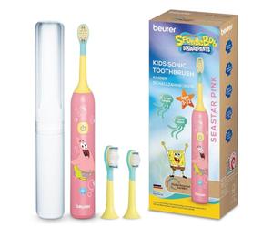 Beurer SC11 SeastarPink Bob L'éponge brosse à dents électrique pour enfants | 2 têtes de brosse à dents dès 3 et dès 6 ans, brosse à dents sonique pour enfants, très silencieux, étui pour brosse à dents