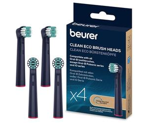 Beurer TB Clean Eco Têtes de brosse pour brosse à dents électrique, 4 têtes de brosse pour brosses à dents Oral-B, poils 100% renouvelables, nettoyage efficace des dents, dureté moyenne