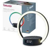Beurer WL 65 Réveil Lumineux 3-en-1: Lampe de Chevet, Chargeur Smartphone, Simulation Lever Soleil