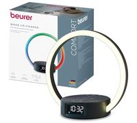 Beurer WL 65 Wake Up+Charge Réveil lumineux, lampe de chevet et station de recharge pour smartphone, réveil avec simulation du lever du soleil, veilleuse réglable avec option de changement de couleur